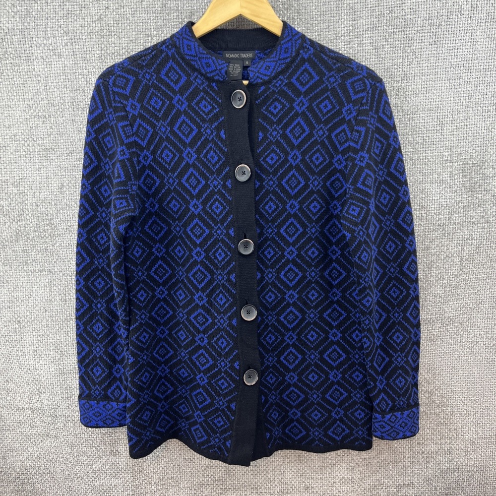 Nomadic Traders Blue Black Knit Button Cotton Ble… - image 4